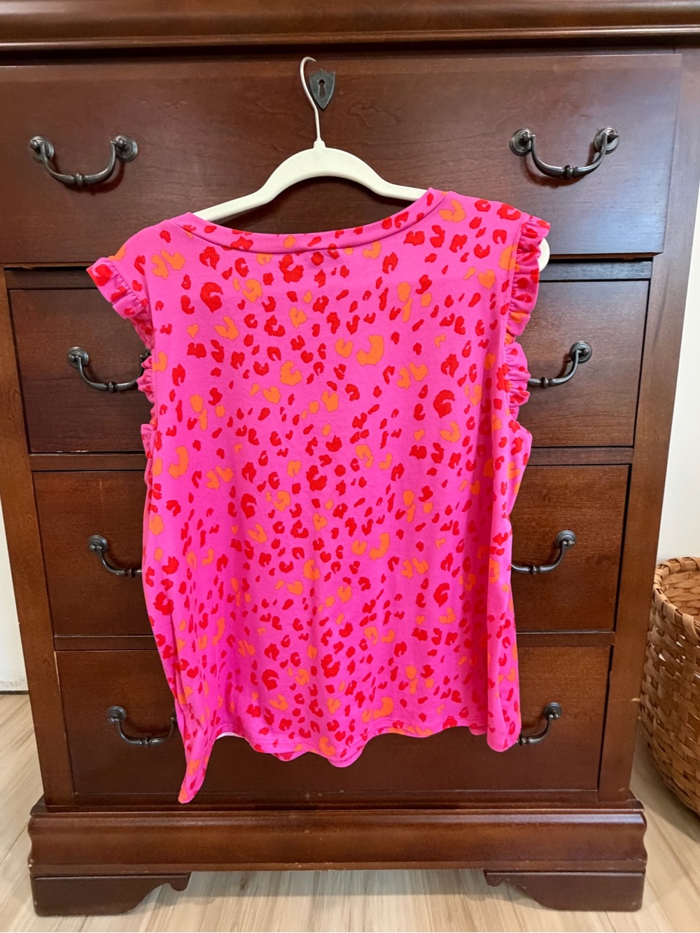 JODIFL Hot Pink and Orange Leopard Print Ruffle Sleeve Tank - Picture 3 of 4